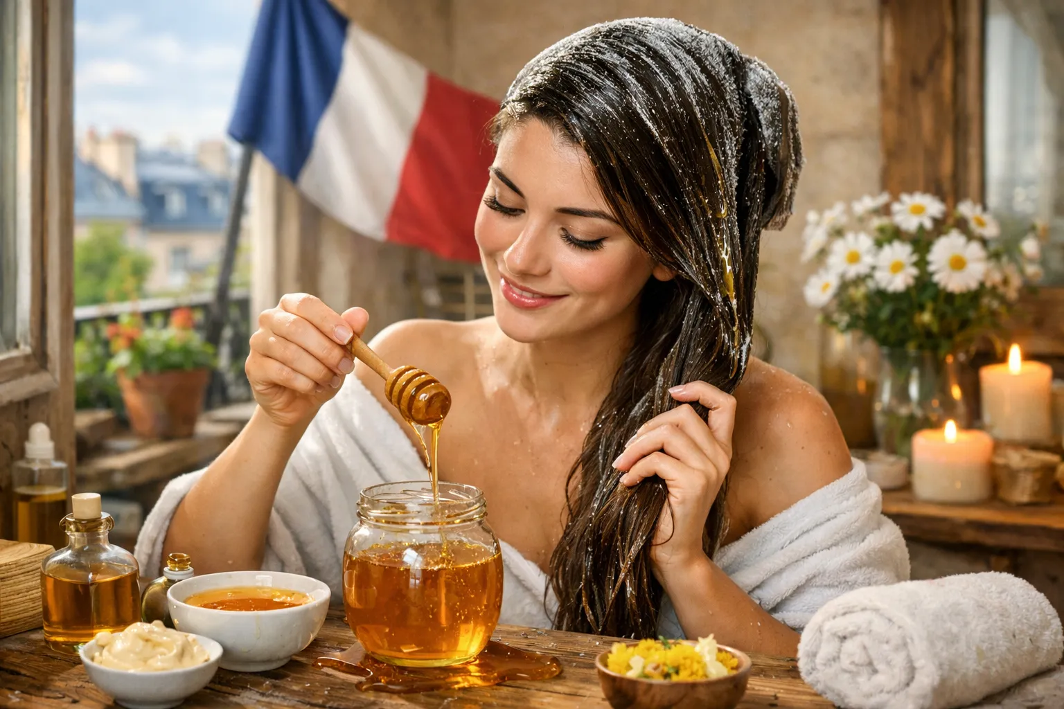 miel sur les cheveux